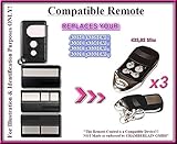 3 x Chamberlain 4330e、4332e、4333e、4335e互換リモートコントロール送信機433,92 MHz。3トップ品質交換用リモコンfor the best価格