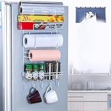 Carfeny キッチンストレージ 冷蔵庫 サイド 収納 ラック キッチンペーパータオル ゴミ袋収納 調味料収納ラック 6段 大容量 ホワイト