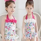 JJ-Factory　子供水着 花柄 ワンピース 女の子 水着 ワンピース 花柄 子供水着 女児 ガールズ スクール水着 スイミングウェア ((3)100-110cm, ホワイト)