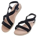 nnda Coレディースフラットヒールサンダル夏オープントウアンクルストラップサンダル& # xff0 C、ゴムバンド& # xff0 C、1セット 35 ブラック NNDA CO