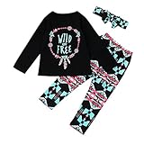 (プタス)Putars ベビー服 子供服 上下セット Tシャツ 長袖 女の子 wild and free ヘアバンド付き 可愛い 春 秋 スポーツ 運動会 旅行 記念日 プレゼント 24ヶ月-6歳