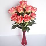 Romantic Rose 12 Big Heads Bounquet (コーラル/ピンク)プレミアム人工花で花瓶