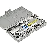 40 PC コンビネーションソケットレンチセット 1/4 「 3/8 」 SAE メトリックケースツールキットに付属