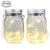 2 Pack - Mason Jar Lights - Solar Mason Jar Lid Insert with LED String Lights - Warm White Firefly L