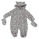 赤ちゃん・ベビー用 ヒョウ柄 耳付フード 冬用あったか フェークファー 5つボタン留め スノースーツ ロンパース オールインワン つなぎ カバーオール (新生児) (ヒョウ柄)