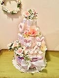 おむつケーキ３段 双子ちゃん用ギフトセット (パンパースMサイズ, ブルー)