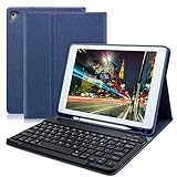 ipad 9.7 キーボードカバー 2018/2017 ipad pro 9.7/ipad air/air2/ipad 第六世代/ipad 第五世代 通用Apple pencil 収納 ペンシルホルダー付き 脱着式キーボードケース ワイヤレスbluetoothキーボード 手帳型 ビジネスカバー (ブルー)