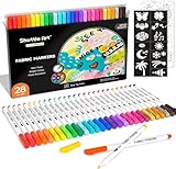 Shuttle Art 布描き用ペン 布ペン 布用マーカー ファブリック用 28色セット カラーペン 名前ペン 水性 速乾 耐水 布に印付け