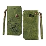 Galaxy A3 2017 ケース,COOSTOREJPレトロエンボス加工ローズFlorals PUレザーケース磁気カードウォレット+取り外し可能な手首ストラップのデザインは、に適用するSamsun