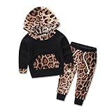 Leopardベビー女の子服新生児幼児フード付きスウェットシャツトップス+パンツ服装 カラー: ブラック