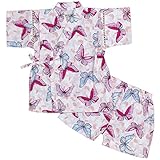 ガールズベビー浴衣|甚平[くろわっさんす べべ]ベビー甚平|上下セット|ちょうちょ柄(日本製生地)綿100％|女の子|女児 90cm ホワイト-ピンク