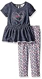 Little Lass Little Girls' 2 Piece Legging Set Hearts and Stars Indigo 5 [並行輸入品]