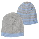 トドラーサイズ 幼児用 ボーイズ ニット帽セット (2枚入) ニットキャップ ビーニーハット 帽子 冬 男の子 (ワンサイズ) (グレー/ライトブルー)