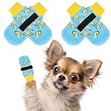 BINGPET 犬 靴下 ペット用靴下 滑り止め 4個セット 肉球保護 犬用靴下 防滑ソックス 柔らかい 脱げない かわいい 転倒防止 室内履き 通気性 老犬 介護サポート 足舐め防止 かわいい おしゃれ 小型犬 中型犬 大型犬 犬靴下 (バナナ,S)
