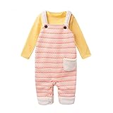 GudeHome サロペット パンツ 2点セット 子供 ロンパース オーバーオール 女の子 オールインワン カバーオール （イエロー 80cm）
