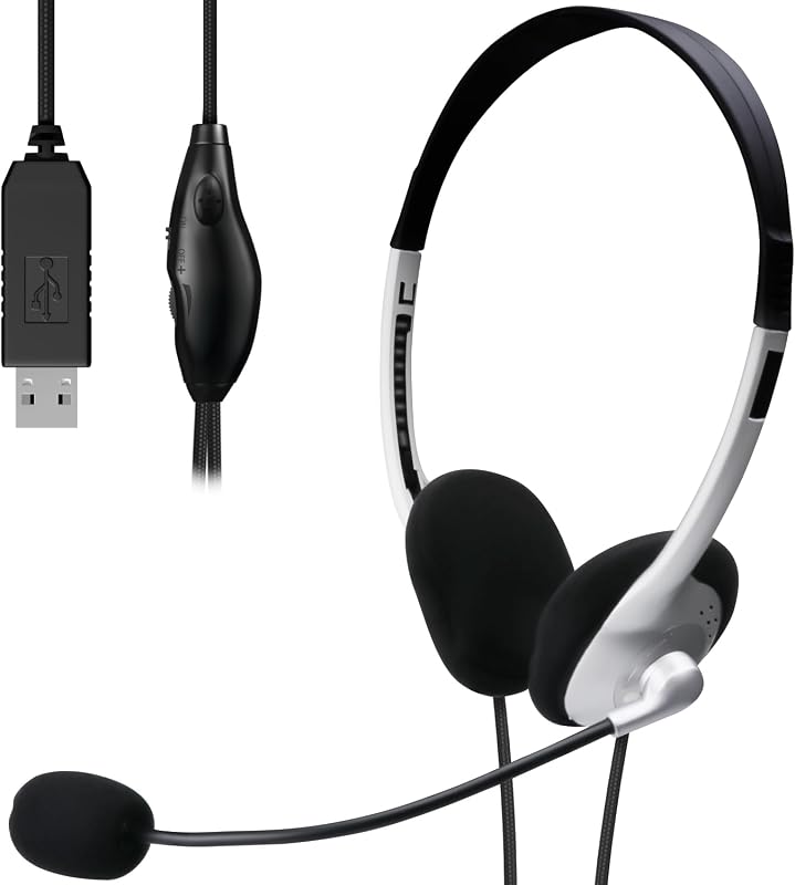 エレコム ヘッドセット USB 有線 マイク付き ヘッドホン 軽量 長時間 ウェブ会議 テレワーク 【LINE Skype windows オンラインゲームに対応】 1.8m シルバー HS-FBE01USV