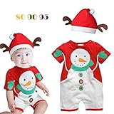 !!80-90-95セット ベビー 幼児 サンタ 雪だるま カバーオール ポンポン帽子+ロンパース 80-90-95/3着セット 【1点】