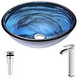 ソアーヴェシリーズのdeco-glassシンクでサファイアWispキー付き蛇口ポリッシュクローム