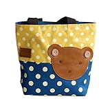 [クマ-イエロー] Blanchoアップリケ キッズ ファブリック アート ミニ ショッパーバッグ/トートバッグ-Sサイズ（Ｈ19.81㎝*Ｌ23.88 ㎝*Ｗ9.4㎝）