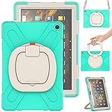 縦置き 横置き Fire HD 10 Plus 2021年型 ケース Fire HD 10 カバー 360度回転 持ち手付き 斜め掛け ショルダーベルト 肩掛け ストラップ Fire HD 10 プラス 10.1インチ タブレット 保護ケース 耐衝撃 頑丈 PC シリコン 3重構造 アウトドア