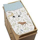 Sweet Jojo Designs Blue Grey and White Woodland Animal Toile Baby Girl or Boy Changing Pad Cover [並行