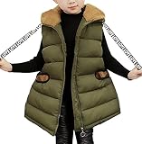 【DELIA】 女の子 ベスト子供服 秋冬新型 厚い羽毛の冬の綿ベスト綿児童マガ 中長いデザイン (120, アーミーグリーン)