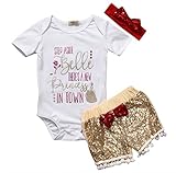 ベビー女の子服セット文字印刷Top +スパンコールPom Shorts +リボンカチューシャ カラー: ホワイト