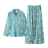 ALUP- 秋と冬 - パジャマホームサービスコットンカーディガンワイドレッグパンツホームサービススーツ ( 色 : As shown , サイズ さいず : L l )