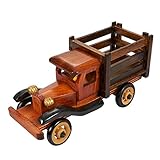デスクトップストレージTruckひな形ペン鉛筆ホルダー – ビンテージ木製トラックデザインデスクアートペン鉛筆ホルダー、7.75 X 3 X 3.75インチ