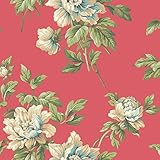 York Wallcoverings BA4613 Casabella II Document Floral Wallpaper, Bright Cerise/White/Ecru/Aqua/Robi