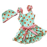 90〜100cm 帽子付き ベビー水着 水玉ワンピース 2段フリルリボン
