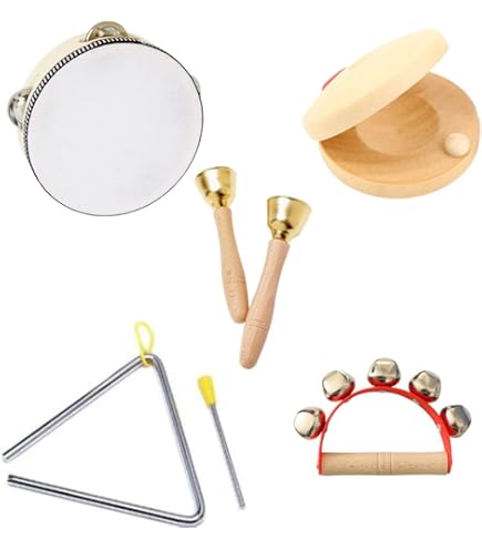 Amazon.co.jp: タンバリン トライアングル 楽器セット 5点セット 皮