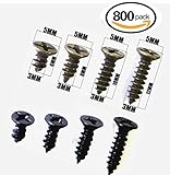 Mini Skater 800PCS #3 Phillips Flat Head Tapping Screws Black Oxide Wood Screws Kit and Assortment !