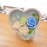 [florence du]プリザーブドフラワー 白バラ、ブルー、グリーンバラ ハートスタンドアレンジメント 専用クリアケース付