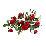 ローズガーランドつる人工花5.4フィートハンギング植物ホームパーティーウェディングガーデンDecor (ピンク) レッド LOUHO-FLOWER-5