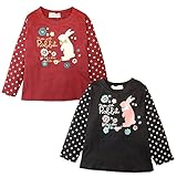 (レッド/80cm)ベビー服 女の子 Tシャツ 長袖 ウサギ柄 袖切替 女児 ベビー