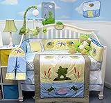SoHo Leap Froggies Baby Nursery Infant Crib Nursery Bedding Set 14 pcs included Diaper Bag with Chan