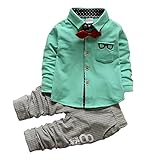 AMIGOYO 子供服 ベビー服 長袖シャツ コットン tシャツ パンツ ロンパーススーツ キッズ 蝶リボン 長袖 男の子 上下セット ジュニア トップス フォーマル 発表会 秋冬 2点セット