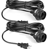 Set of 2 15 Feet Black Extension Hanging Lantern Cord Cable with E26 E27 Socket , 2-Prong US AC Powe