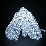 D&D Brand 50FT Cool White LED Rope Light - Expandable to 150 Ft - 120V - 2 Wire -Clear Tubing- UL Li
