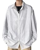 [Amazon 限定ブランド]シャツ メンズ 長袖 ワイシャツ ストライプ柄 ボタンダウン L-5XL 春 秋服 ゆったり カジュアル 大きいサイズ 柔らかい シンプル おしゃれ ドロップ ショルダー 薄手 ブラウス フィット 良品生地 White-3XL