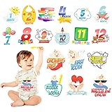 Jhua　ベビー月齢カード　メモリアルグッズ　記念日フォトシール　STICKY BELLIES 18枚入り (青　男の子対応)