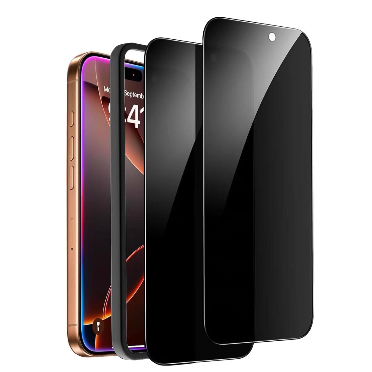 ROZWOS 覗き見防止フィルム iPhone 16 用 ガラスフィルム 左右覗き見防止 180°覗き見防止対応(2枚入り) | いPhone 16 全面保護フィルム アイフォン 16 覗き見防止高透過率 耐衝撃 硬度9H 気泡防止 指紋防止 飛散防