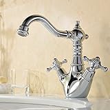 Hiendure ブラス真鍮 クロム ワンホール 2ハンドル カウンター洗面器の蛇口 洗面所用水栓 キッチン混合栓