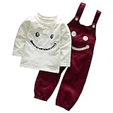 Tovadoo 子供服 ベビー服 男女共用 トップス+サロペット セットアップ 長袖 秋冬 多色 笑顔柄 カジュアル 部屋着 保育園（レッド,100cm）