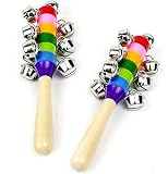 sunone11 2個10ベルレインボースティックShaker Rattle Baby Toy Pram Cribハンドル木製ベル面白い趣味Developmental