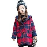 HIMOE 子供服 コート 女の子 長袖 アウター 韓国 秋冬 フード付き チェック コート キッズ ダッフルコート 上着 防寒 保温 厚手 (140サイズ, レッドチェック)