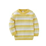 SSJH 子供 ニット セーター カットソー トップス クルーネック ストライプ　長袖 ブルー/イエロー/ピンク３色 女の子 男の子 兼用　80～100ｃｍ