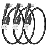 aceyoon USB C ケーブル L字 50cm 3本セット タイプC ケーブル L型 0.5m 90度 垂直 急速充電 最大2.4A 高速データ伝送 ナイロン編み USB-A to USB C Cable Type-C機器対応