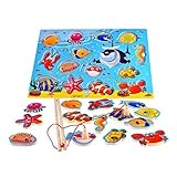 Rolimate 14-Piece Fishes Basic Educational Development Wooden Magnetic Bath Fishing Travel Table Gam